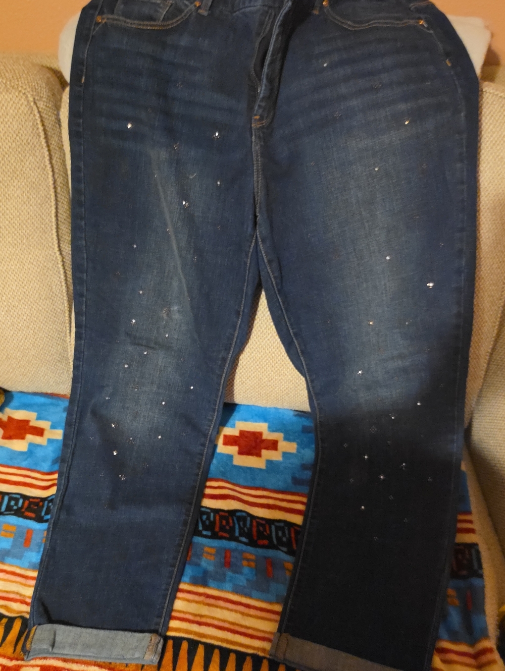 Chico's Dark Blue Skinny Jeans with Scattered Sparkle